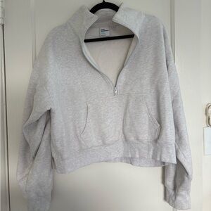 Aritzia TNA Cozy Fleece All-Day 1/2 Zip Sweatshirt Heather Cloud White